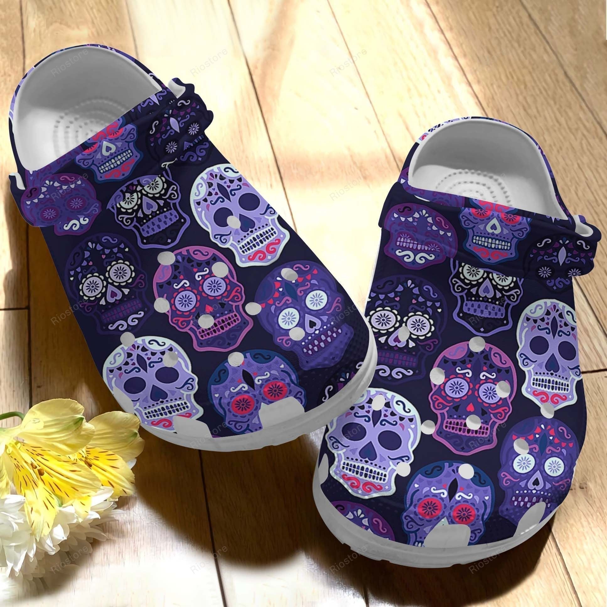 Purple Skull 3D Crocs Shoes Crocbland Clogs For Women Girl – Purple-Sk – Gigo Smart