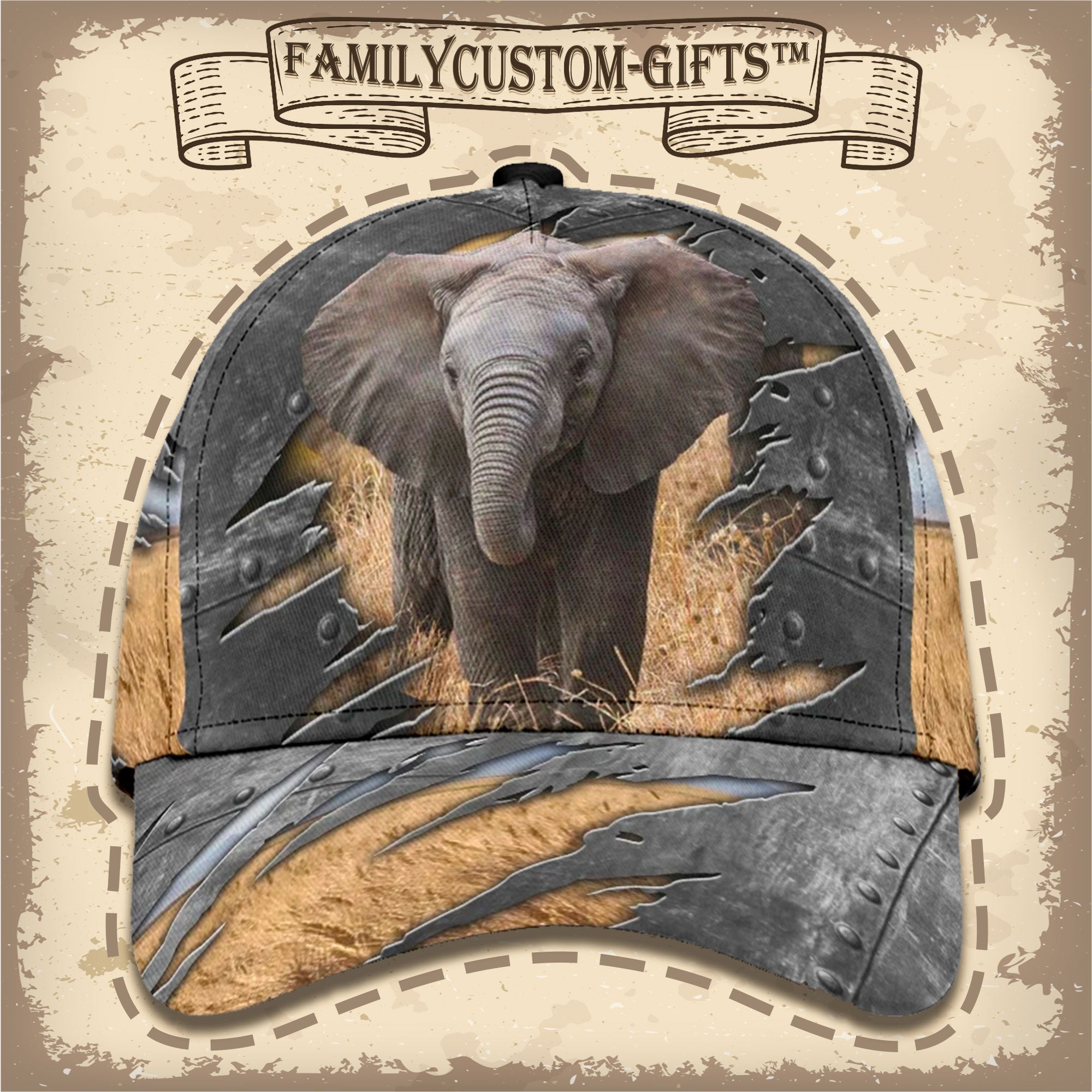 3D African Elephant Custom Hats For Men & Women 3D Prints Personalized Baseball Caps