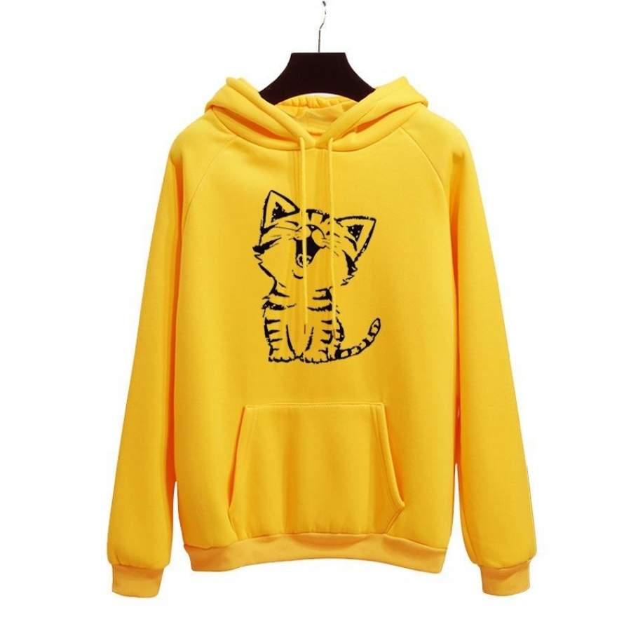 PIZZ ANNU New Fashion Womens Hoodie Cute Kitten Print Sweater