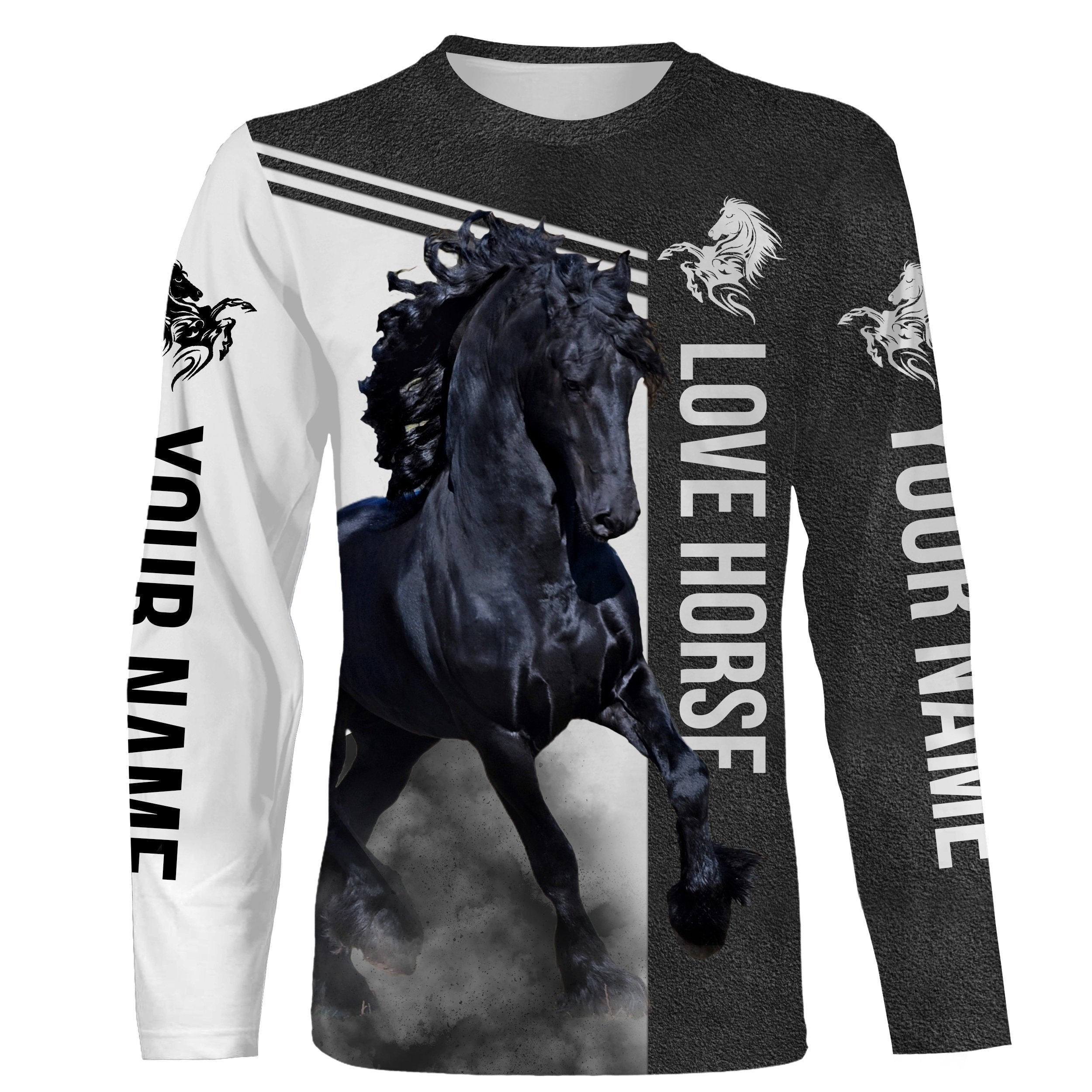 Beautiful Friesian Horse Shirts Customize Name 3D All Over Printed Shirts Personalized Horse Gifts For Girls Nqs2679