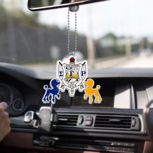 Sigma Gamma Rho 1922 Emblem Royal Blue And Yellow Poodle Car Hanging Ornament