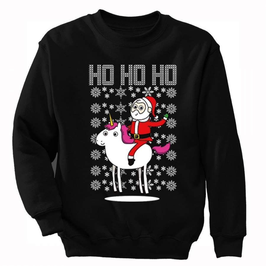 XtraFly Apparel Men’s Santa Riding Unicorn Ho Ho Ho Ugly Christmas Pullover Crewneck-Sweatshirt