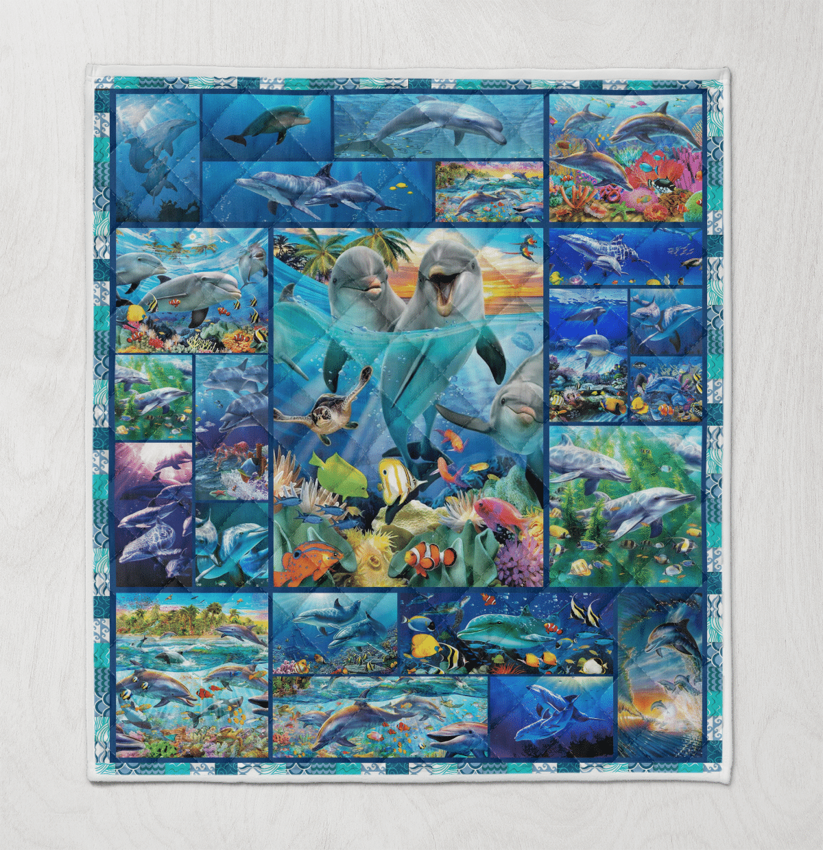 Dolphin Into The Ocean Quilt Blanket