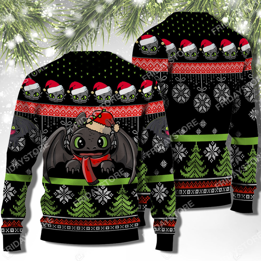 Unifinz Httyd Ugly Sweater Dragon Toothless Santa Hat Christmas Sweater Awesome Httyd Sweater 2022