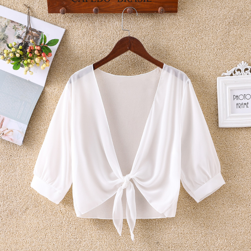 Women Wrap Jacket Half Sleeve Sheer Soft Chiffon Bolero Shrug Open Front Jacket Cardigan for Party Coat alx