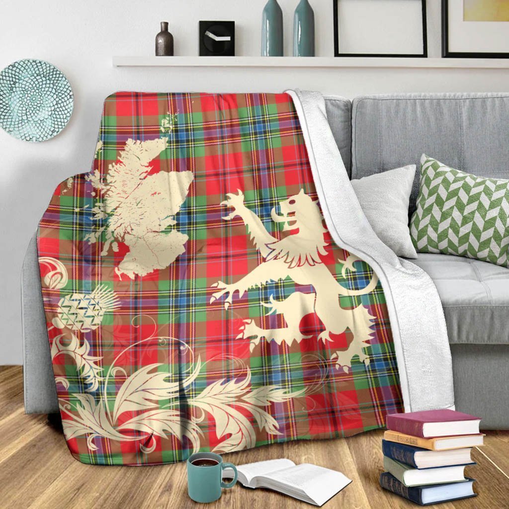 Tartan Blanket Maclean Of Duart Modern Tartan Scotland Lion Thistle Map Plaid Blanket