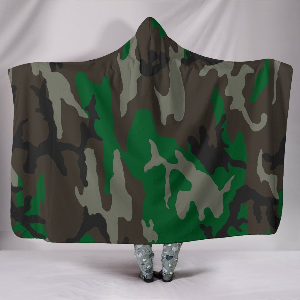 Green Brown And Grey Military Camo Hooded Blanket