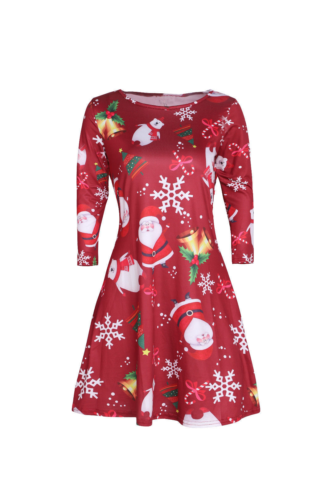 Vintage Print Elk Dress Autumn Winter New Women Long Sleeves Round Neck High Waist Christmas A-line Slim Cute Party Plus Size alx