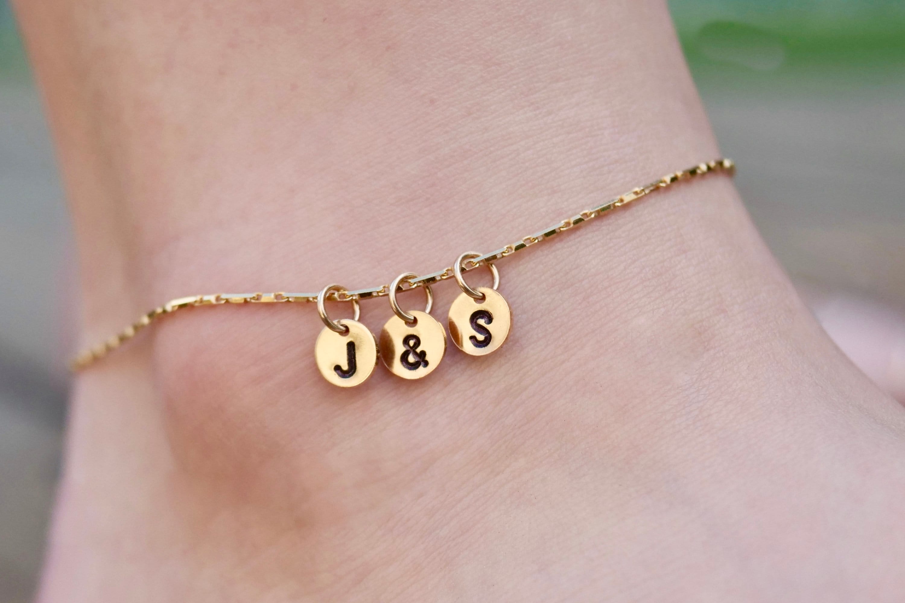 Initial Anklet, Anklets, Gold Anklets, Personalized Anklet, Mothers Anklet, Engraved Charm Anklets, Hand Stamped Anklet, ANK07