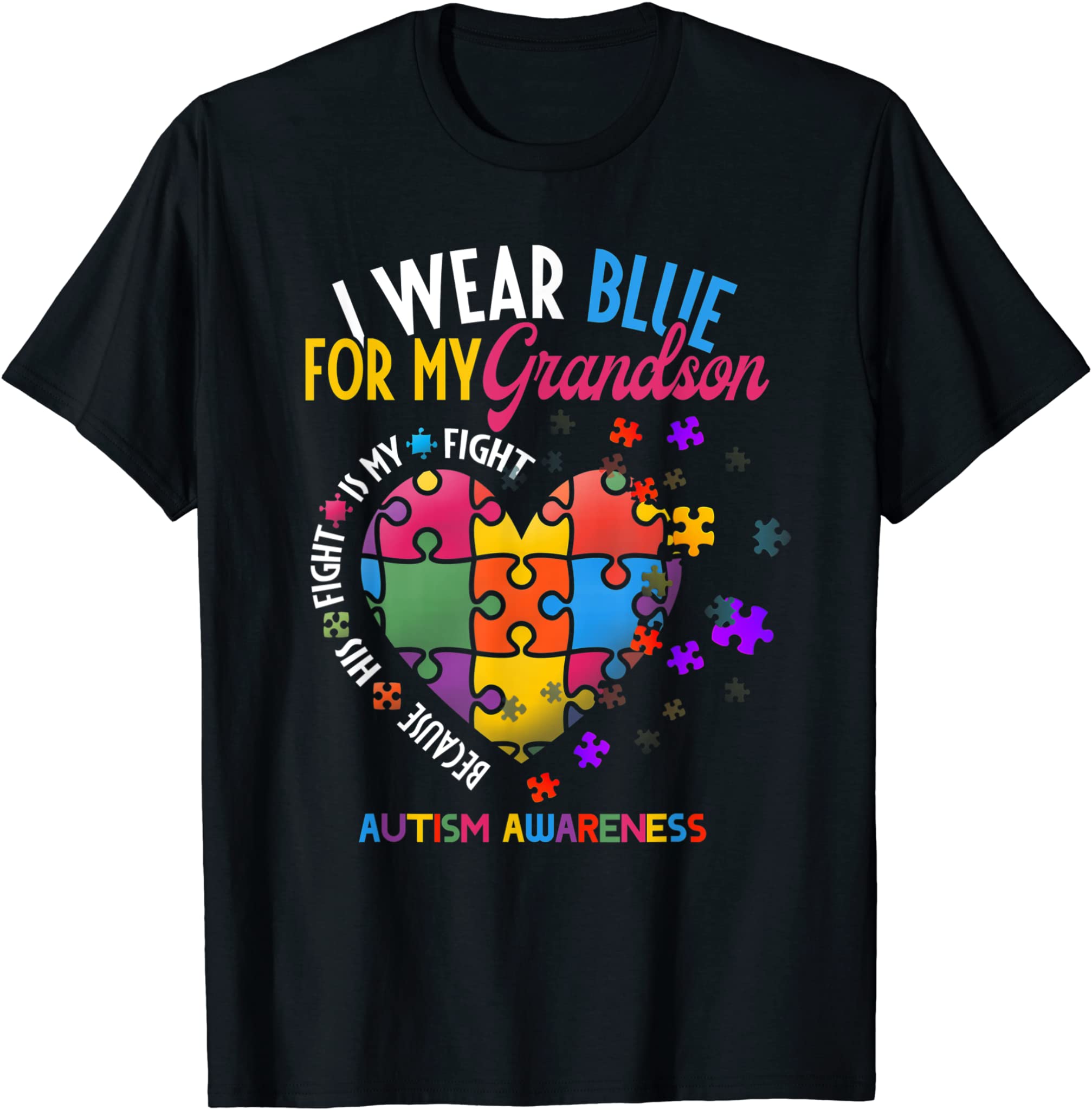 Grandma Grandpa I Wear Blue For My Grandson Autism Awareness T-Shirt