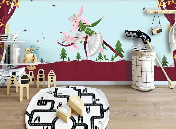 3D Hand Drawn Forest Animals Wall Mural Wallpaper Lqh 385