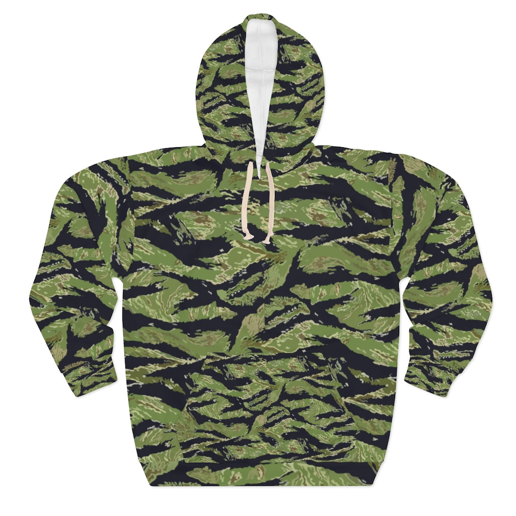 Aop Unisex Pullover Hoodie – Military Tiger Stripe Jungle Camouflage