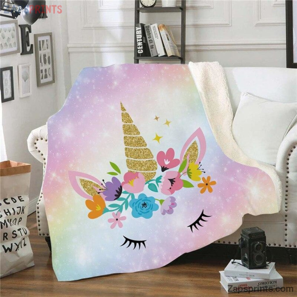 Unicorn Horn Lashes Floral Blanket