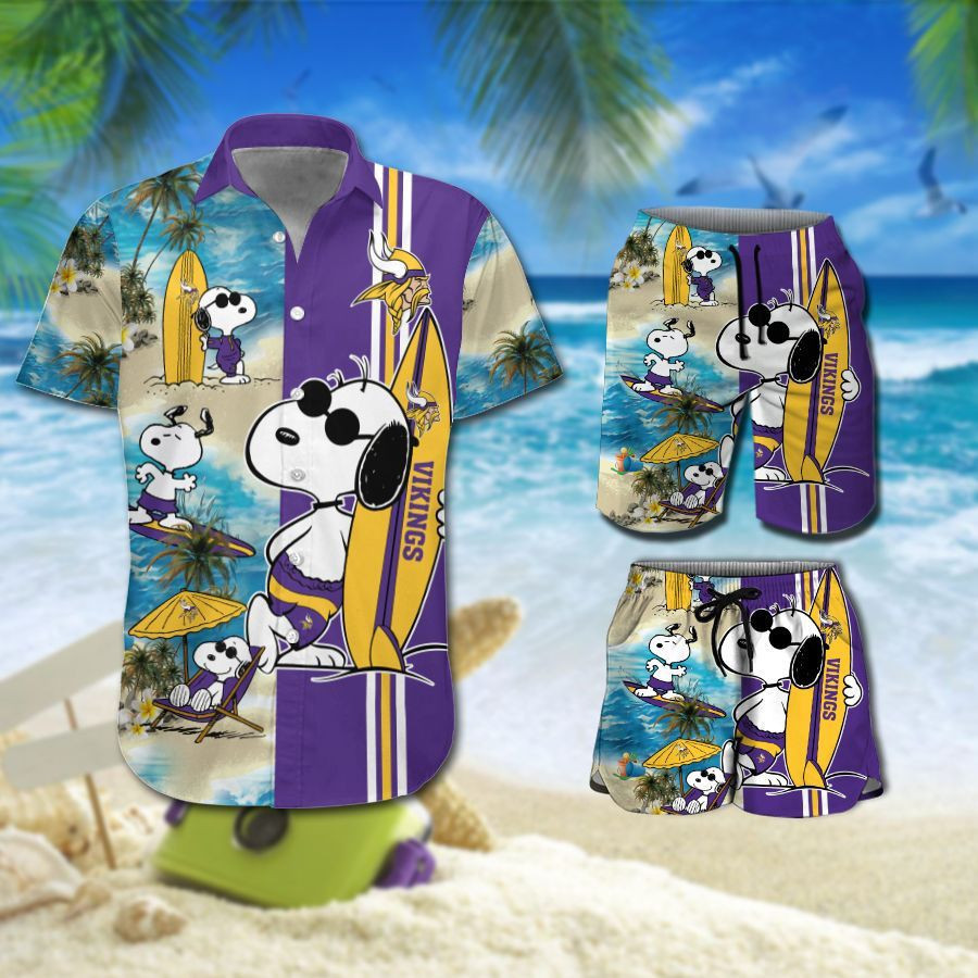 Minnesota Vikings Snoopy All Over Print 3D Hawaiian Shirt & Beach Shorts