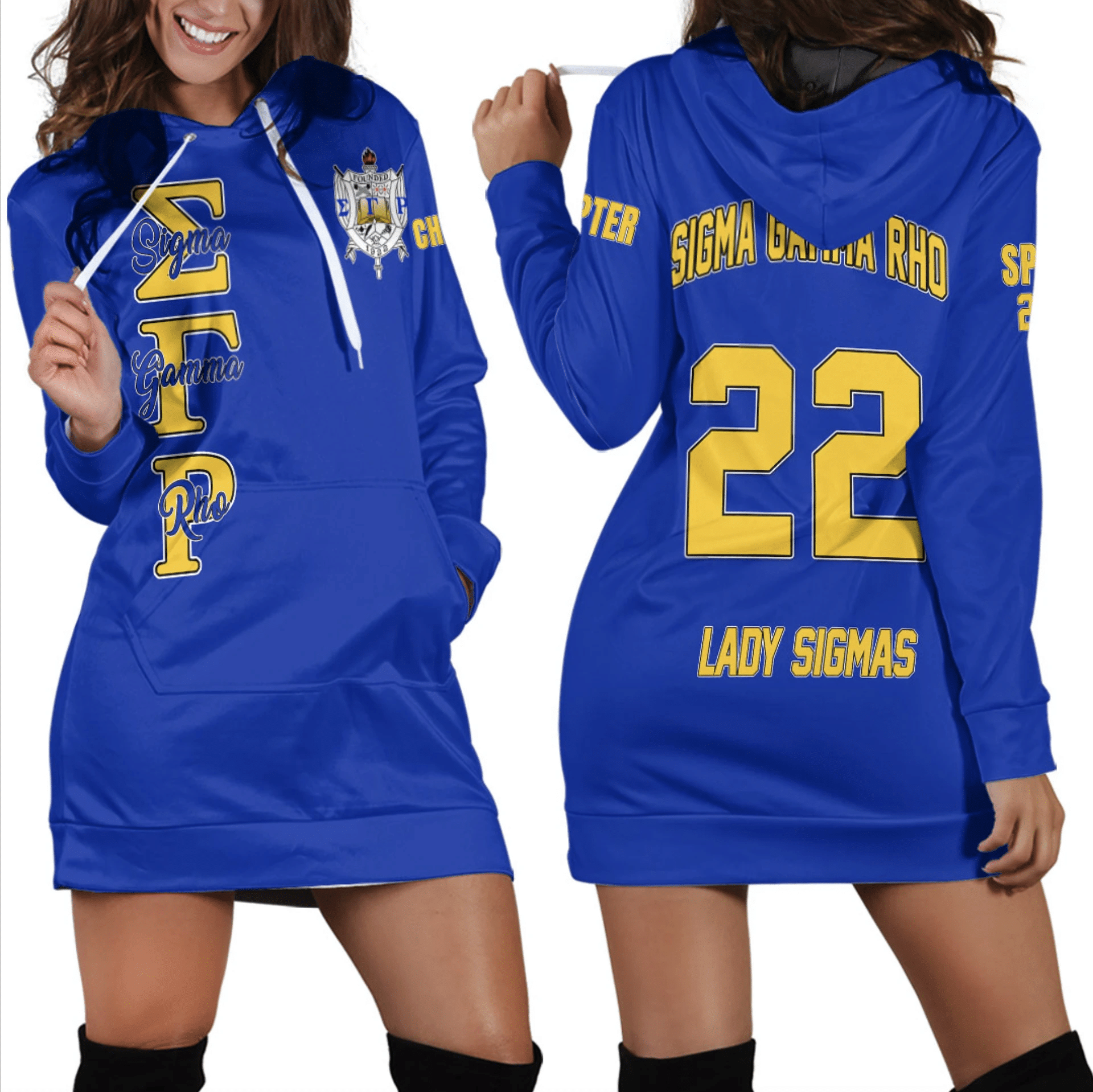 Sorority Dress – Personalized Sigma Gamma Rho Blue Hoodie Dress