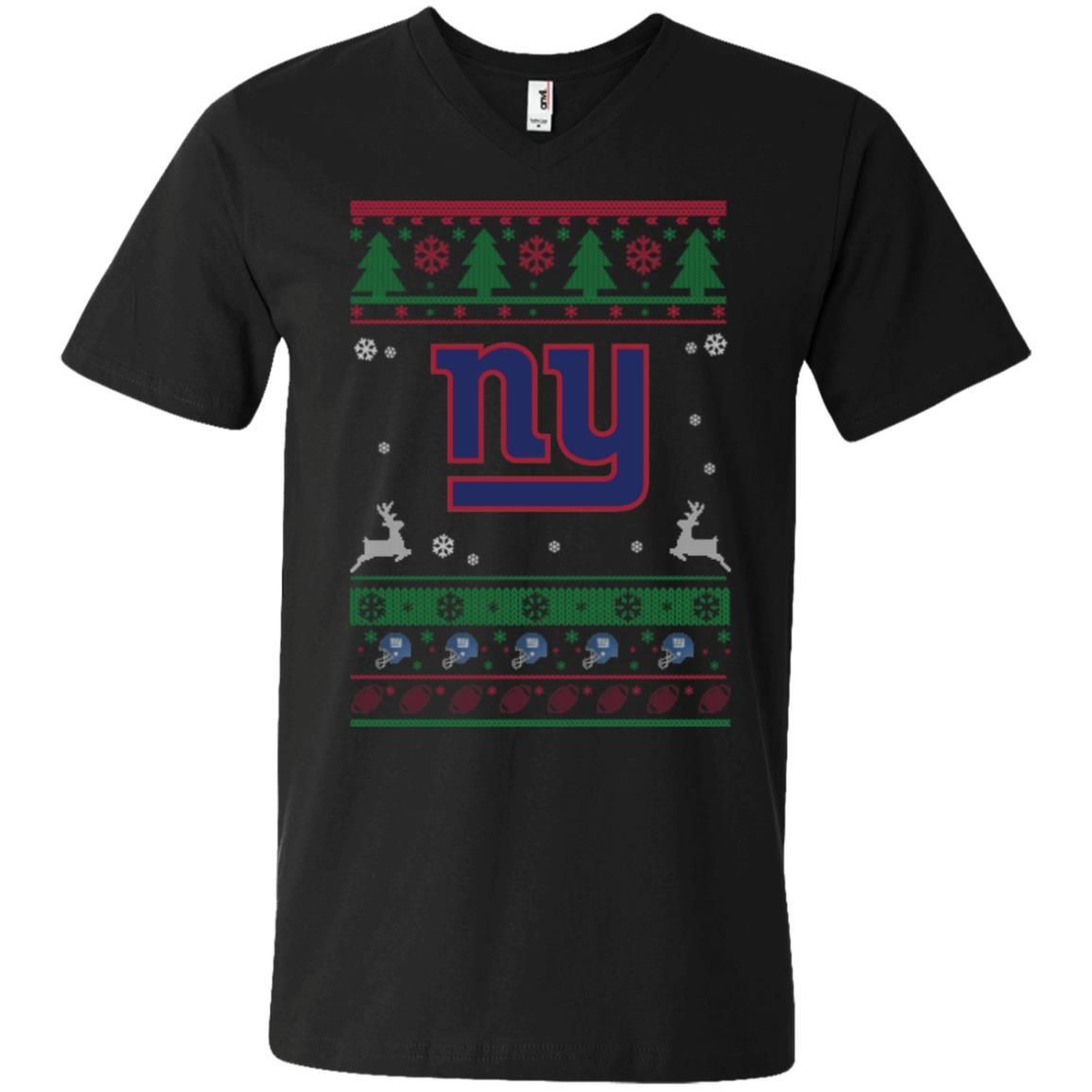 New York Giants Logo Football Teams Ugly Christmas Sweater Men V-Neck T-Shirt