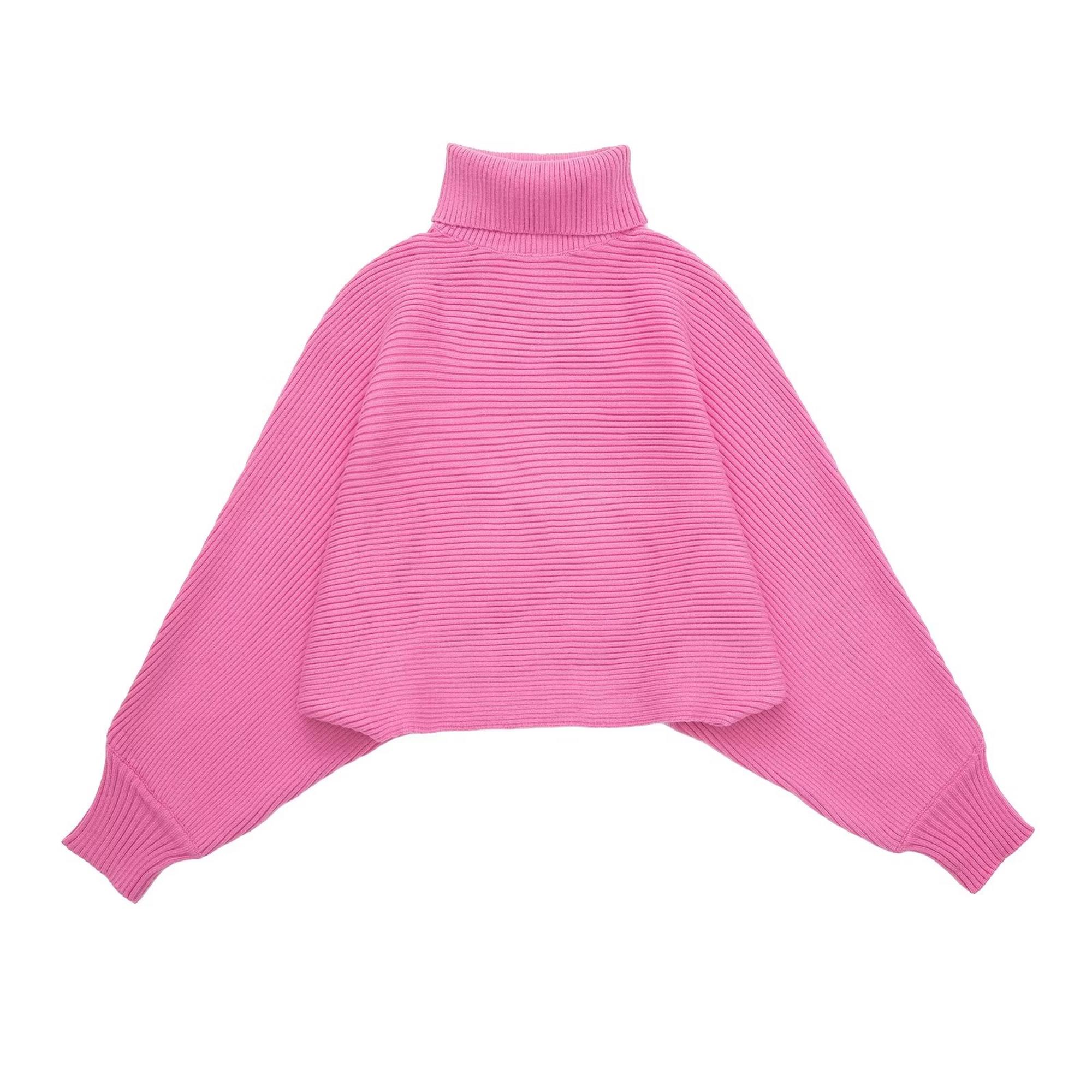 TRAF Elegant Pink 2 Piece Knitted Sweater Skirt Set 2022 Vintage Soft Turtleneck Batwing Sleeve Female Casual Skirt Lady Suit alx