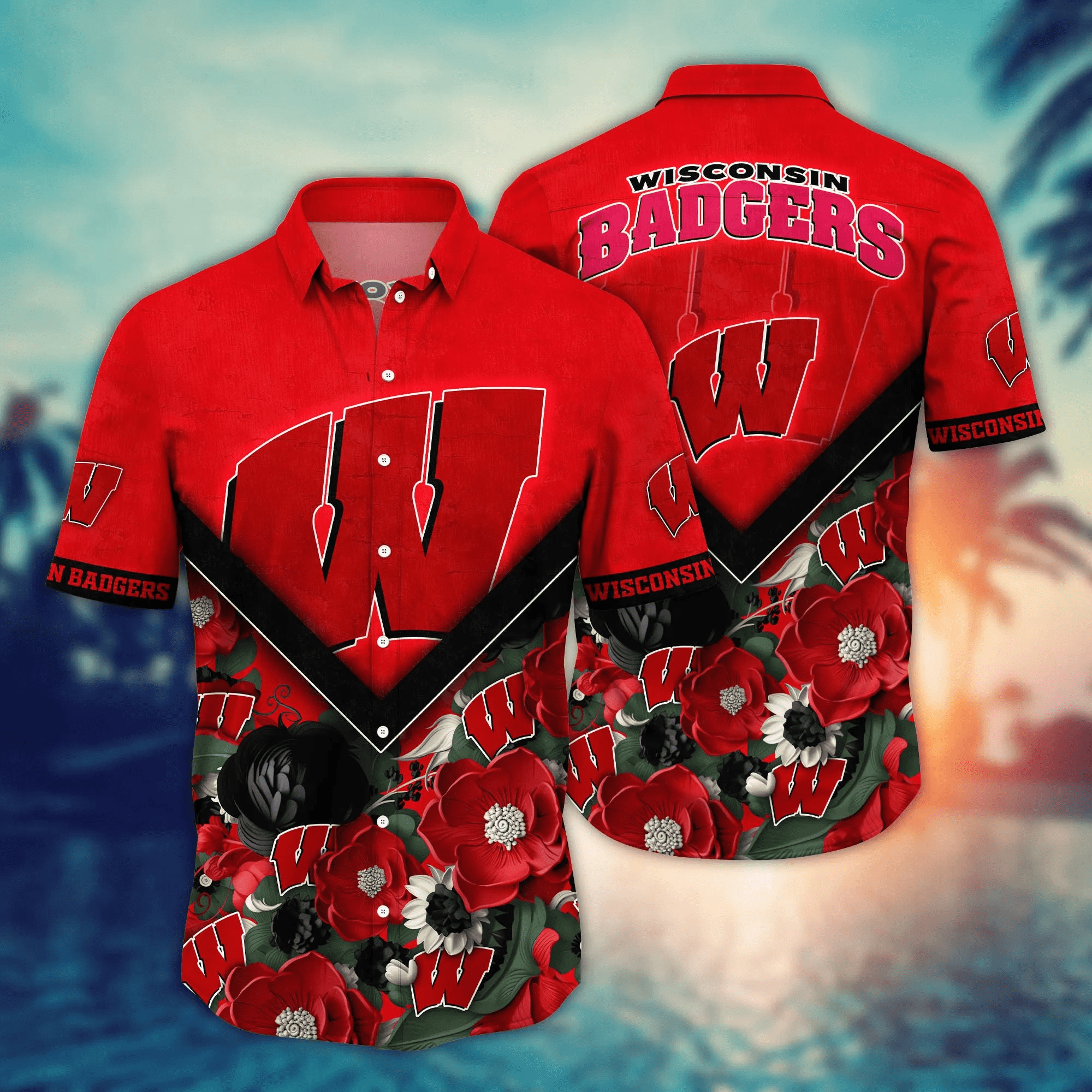 Wisconsin Badgers NCCA Hawaiian Shirt Custom Sunbathe Aloha Shirt