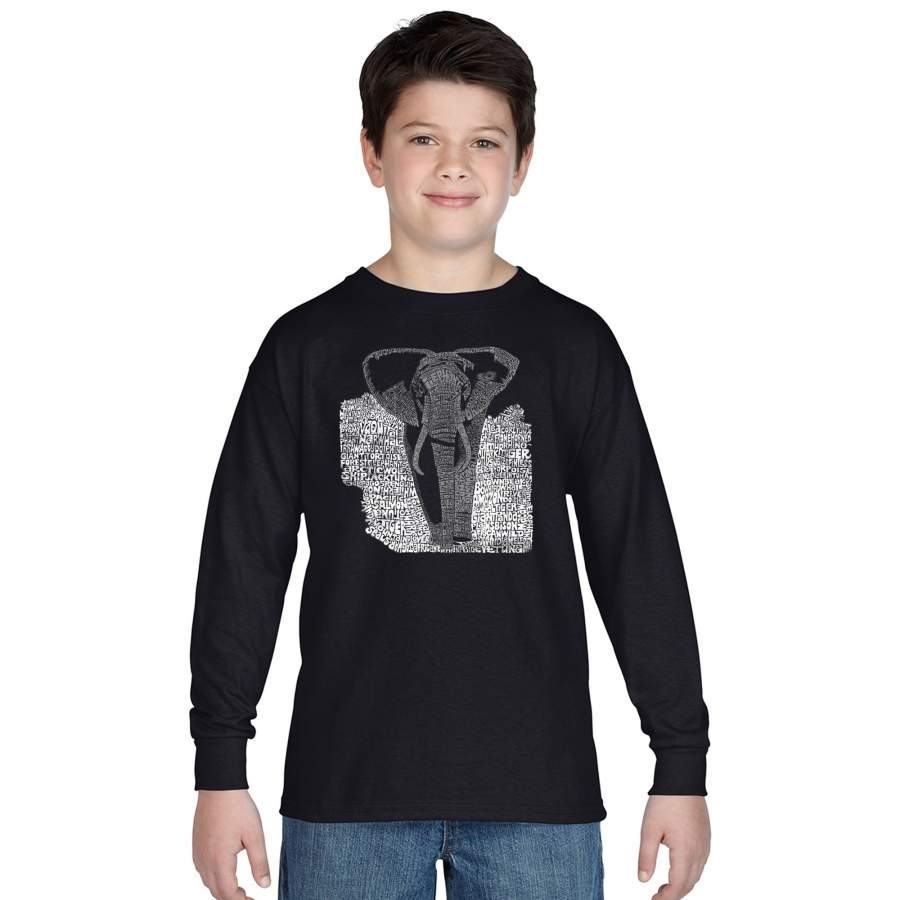 LA Pop Art Boy’s Word Art Long Sleeve – ELEPHANT