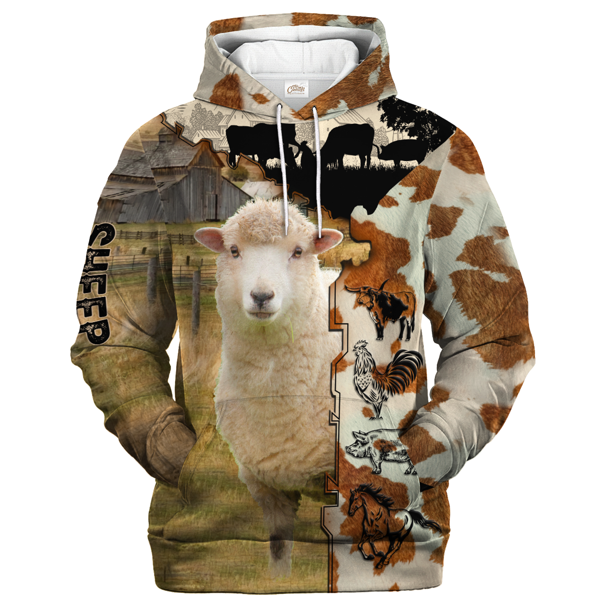 Sheep Fur Pattern On The Farm Hoodie, Sheep 3D All Over Print Hoodies