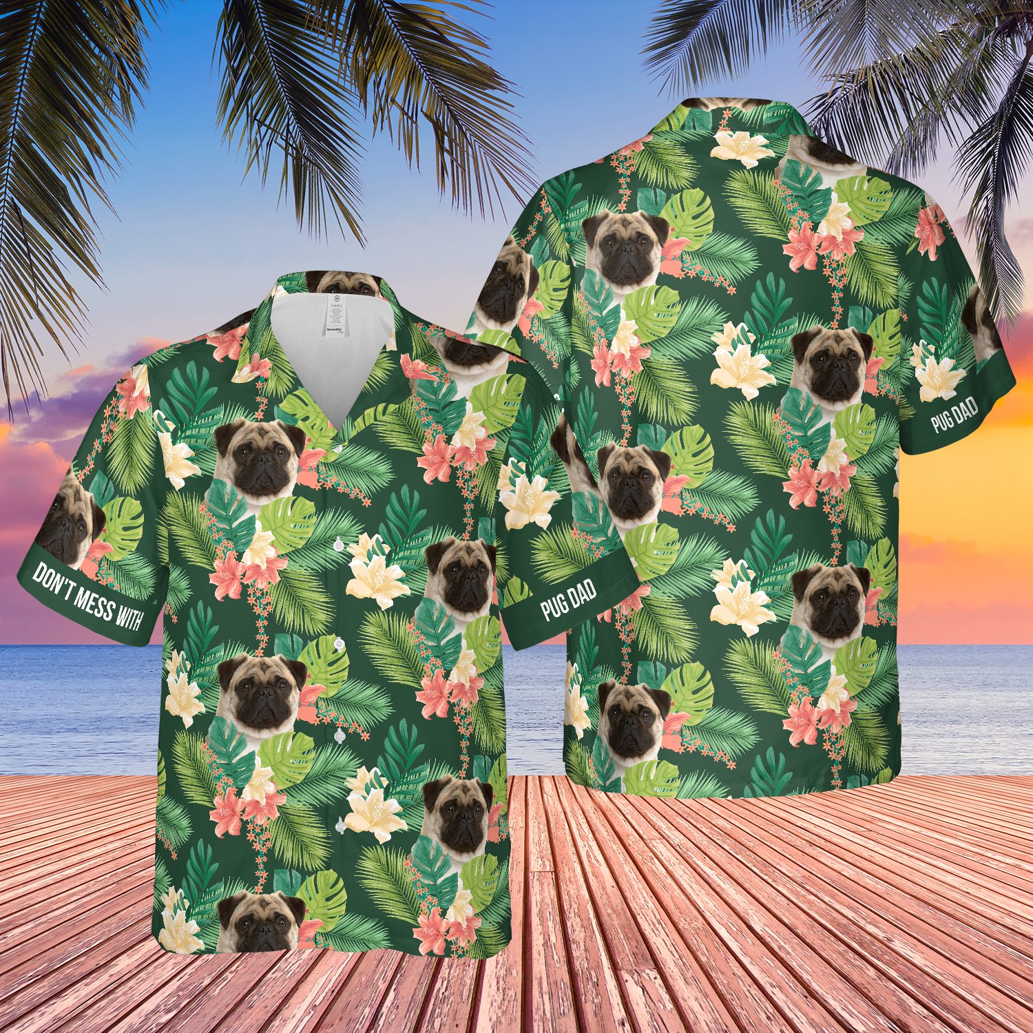 Mess With Pug Dad Tropical Floral Hawaii Shirt Ha32766