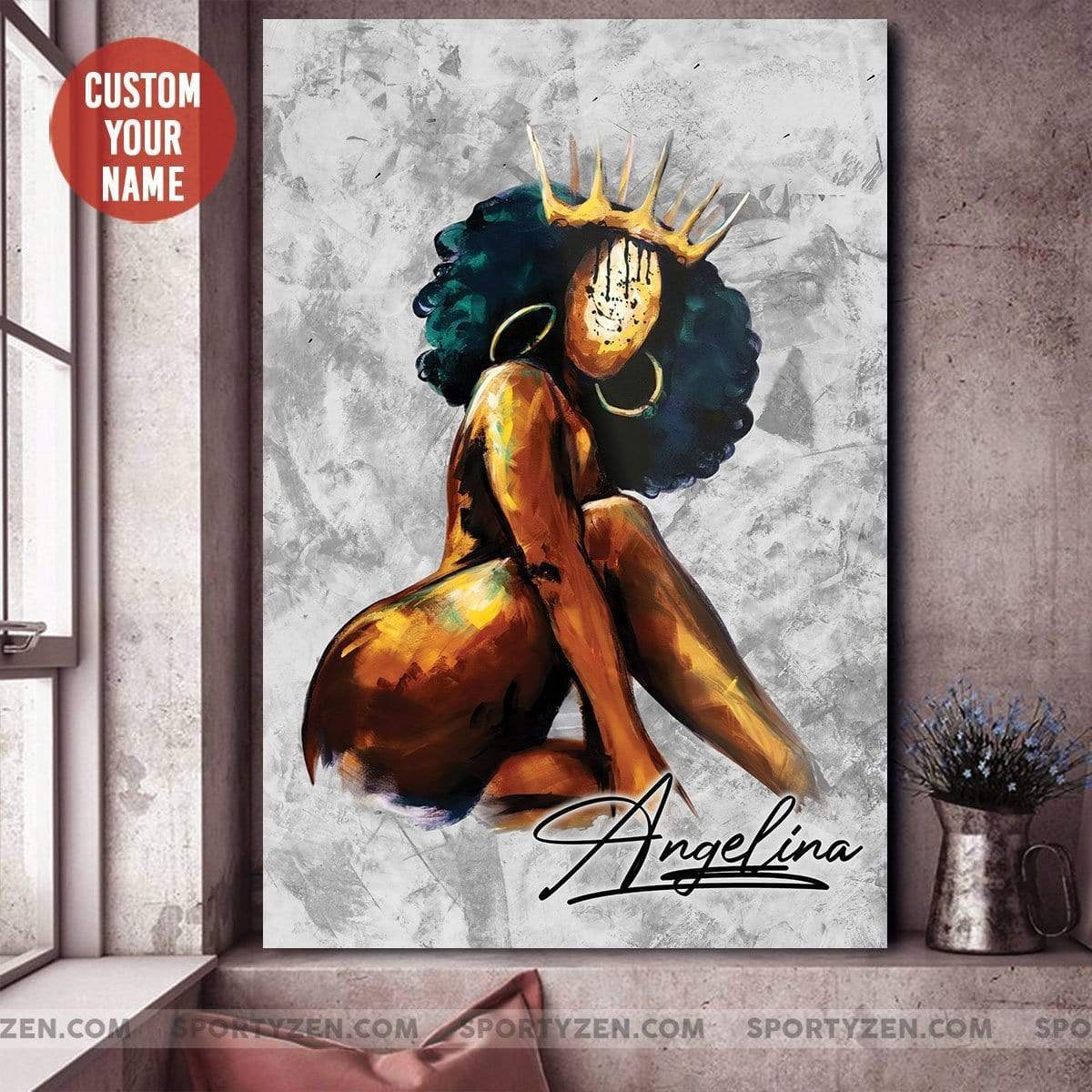 African American Custom Name u001dblack Queen Woman Canvas Prints  Poster Print, Wall Art Canvas, Poster Canvas Wall Decor