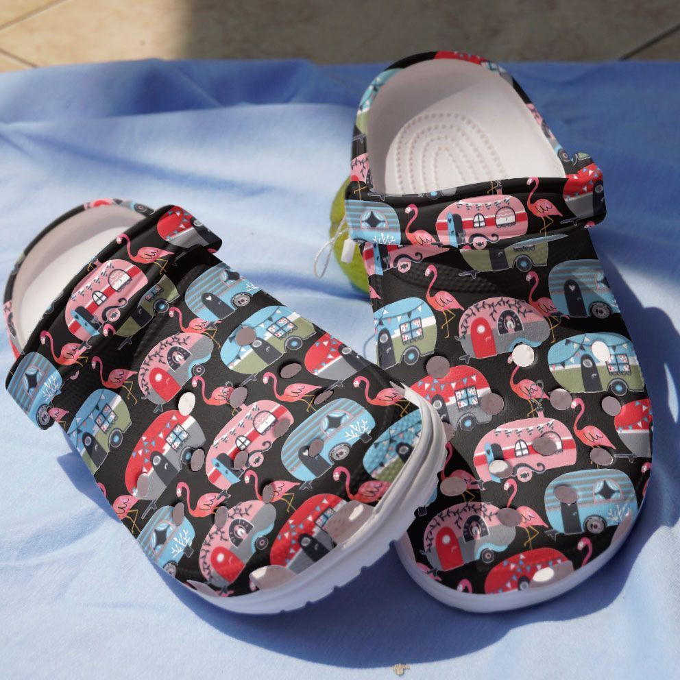Camping With Flamingo Summer Time Gift For Lover Rubber Crocs Clog Shoes Comfy Footwear