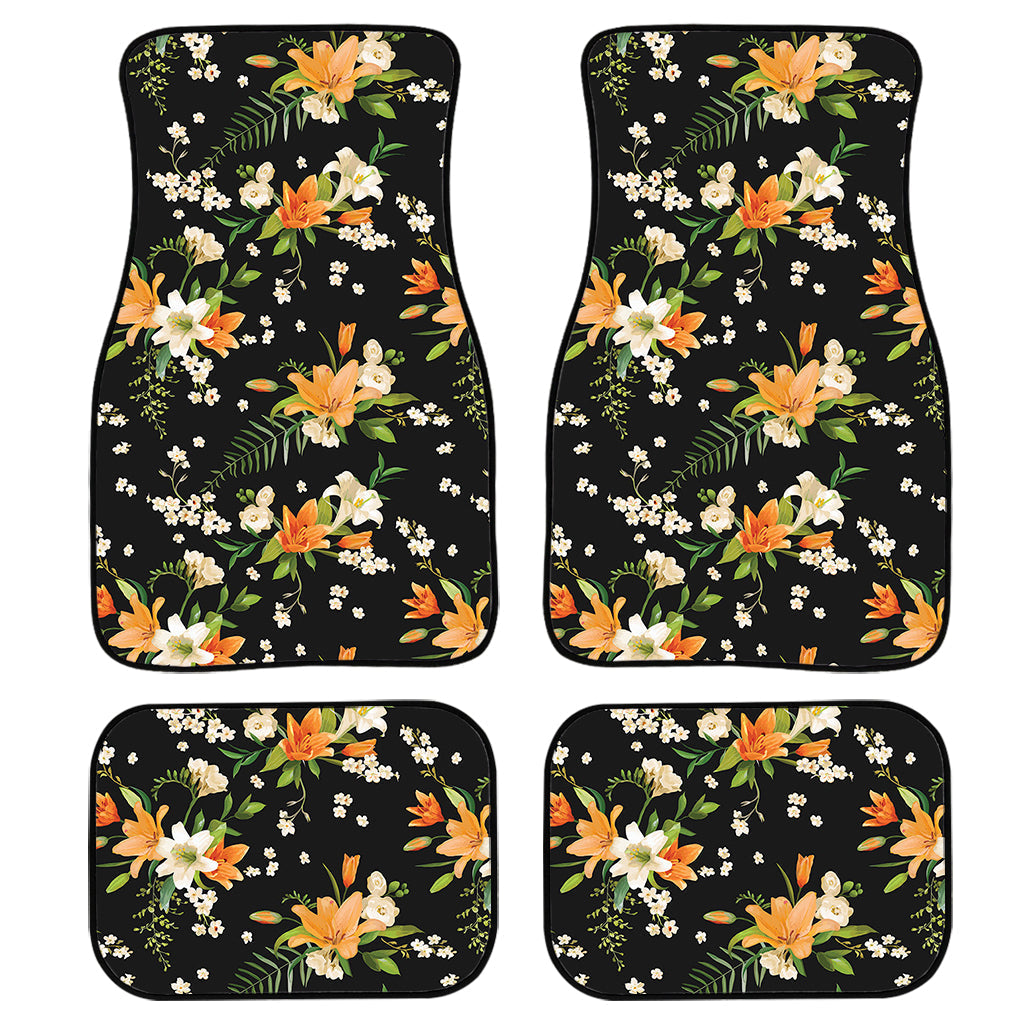 Spring Lily Flowers Pattern Print Front And Back Car Floor Mats, Front Car Mat