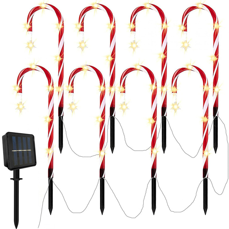 Christmas Candy Cane LED Solar Lights Outdoor Christmas Decoration 2022 for Home Xmas Garden Decor New Year 2023 Navidad Noel alx