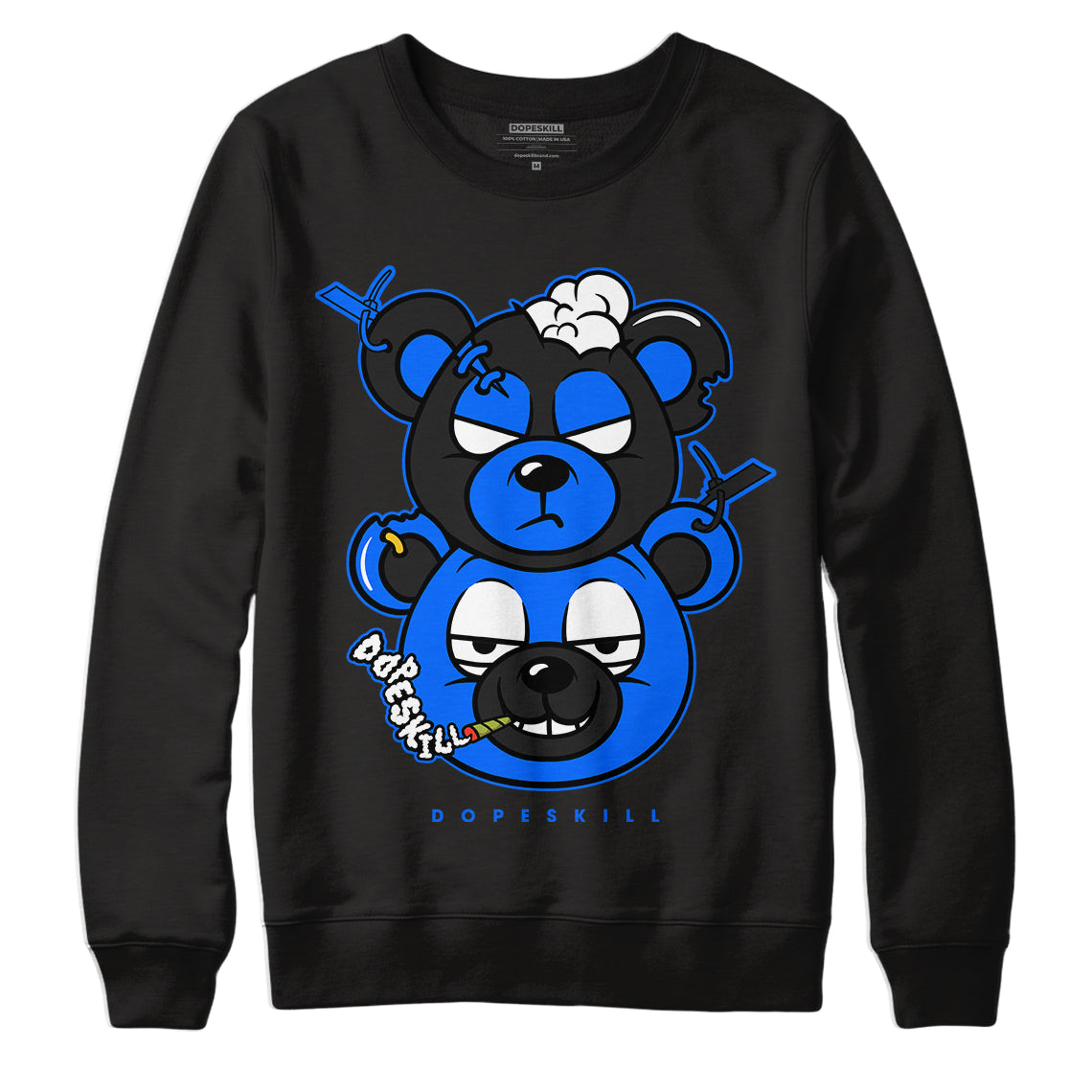 Yz 350 Boost V2 Dazzling Blue Dopeskill Sweatshirt New Double Bear Graphic