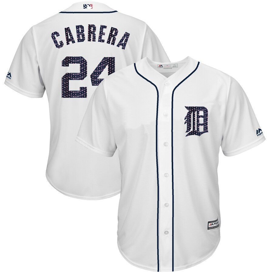 Miguel Cabrera Detroit Tigers Majestic Stars Stripes Cool Base Player Jersey White 2019