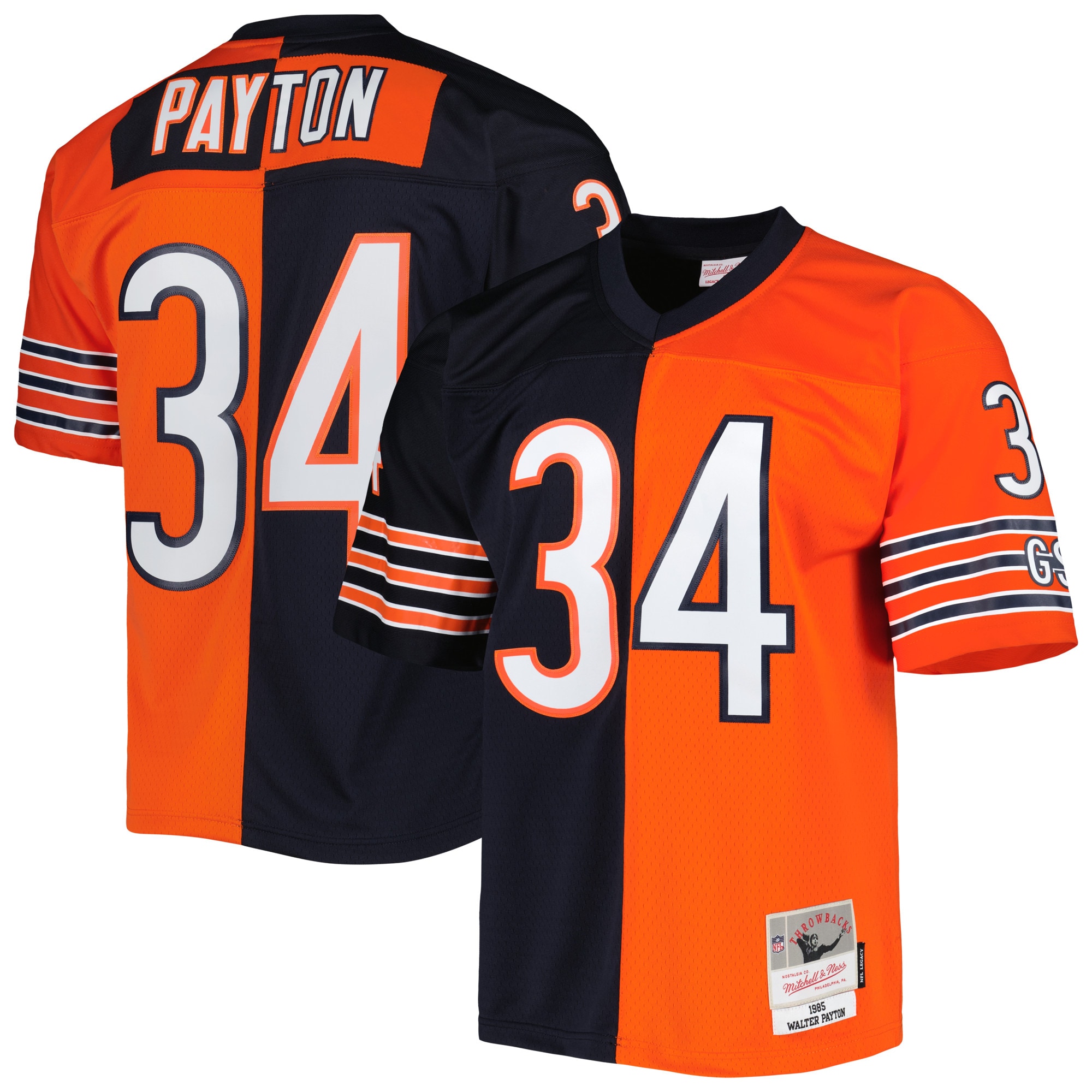 Men’s Chicago Bears Walter Payton Mitchell & Ness Navy/Orange 1985 Split Legacy Jersey