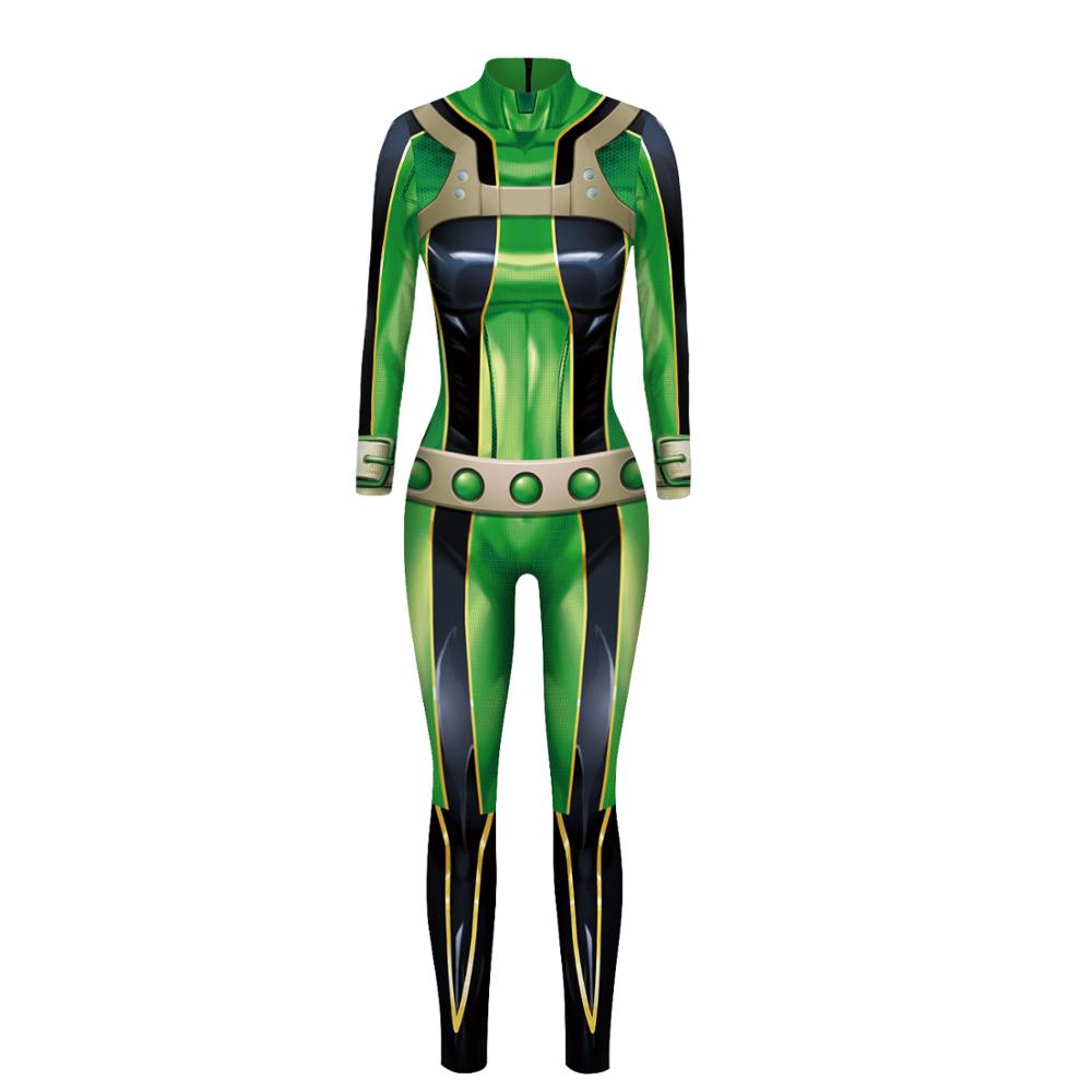 Anime My Boku no Hero academia Asui Tsuyu Cosplay Costumes Jumpsuit OCHACO URARAKA Halloween Fancy Zentai Suit Romper Women Girl alx