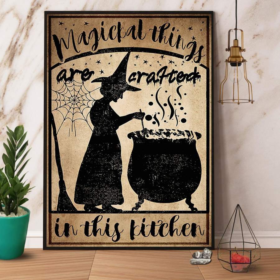 Witch magical things in this kitchen Halloween paper poster no frame/ wrapped canvas wall decor full size