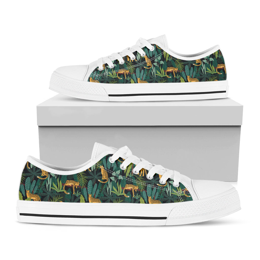 Tropical Jaguar Pattern Print White Low Top Shoes