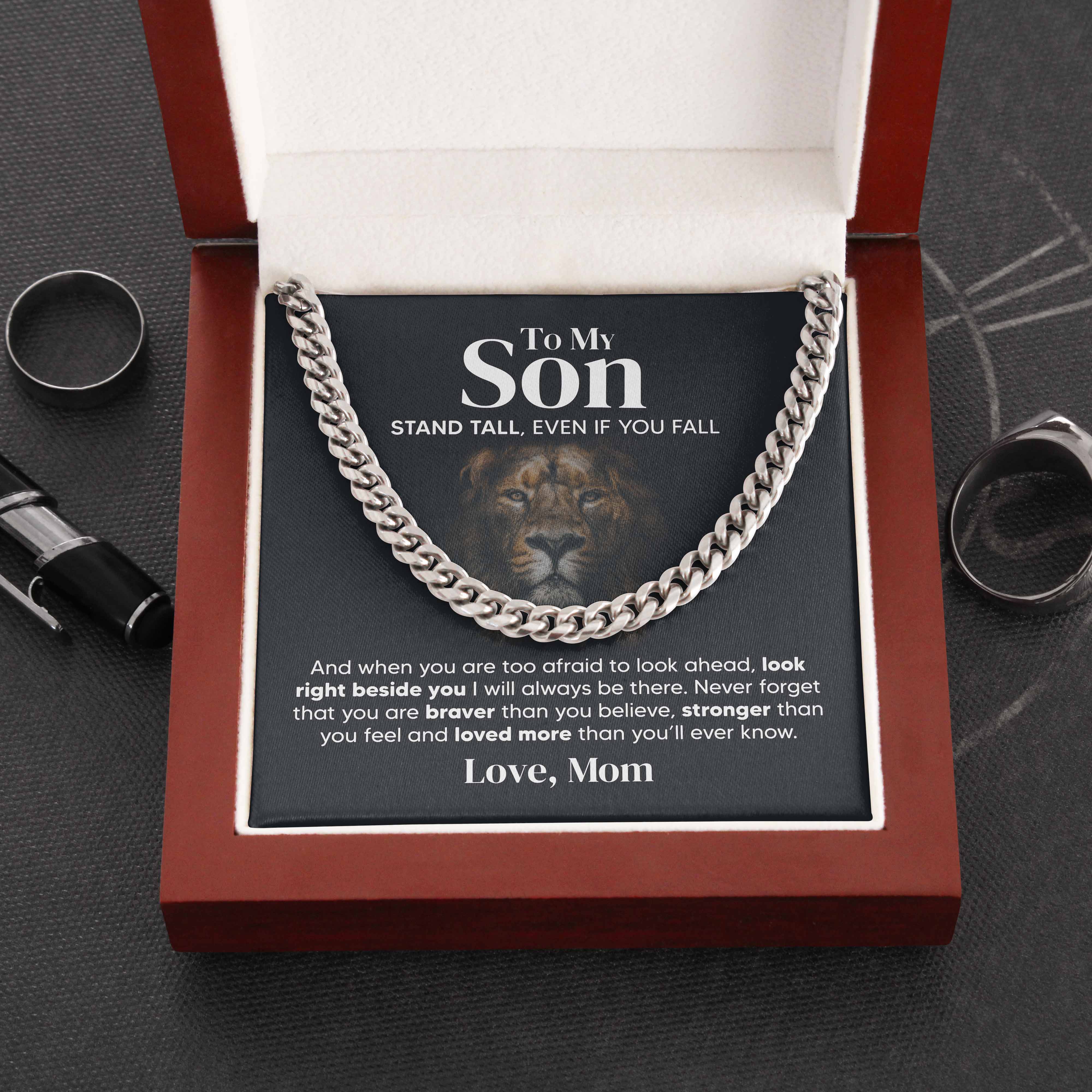 To My Son – Stand Tall From Mom – Cuban Link Chain Necklace