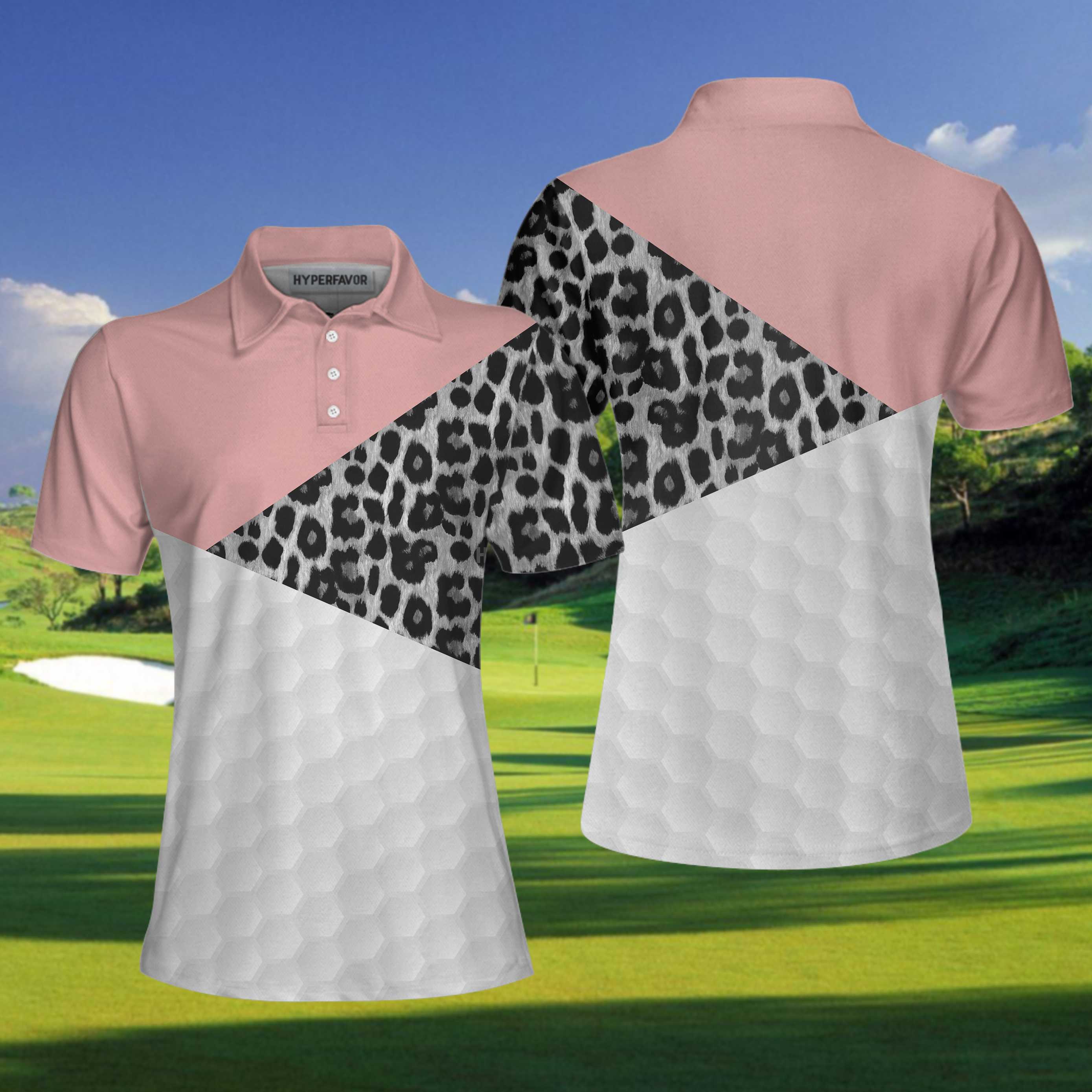 Golf Ball Texture With Leopard Pattern Golf Short Sleeve Women Polo Shirt, Golf Shirt For Female Golfers Coolspod