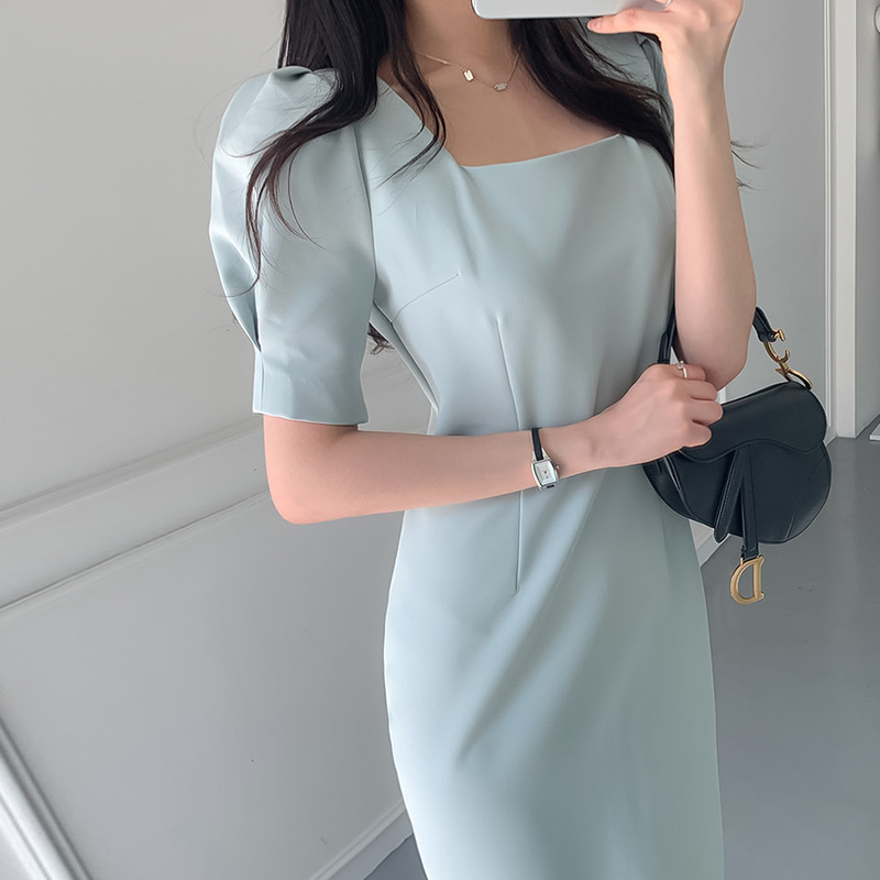 Vintage Dresses for Women Party Elegant Square Collar Vestidos Bodycon Work Office Lady Female Woman Dress Clothes Summer 2022 alx