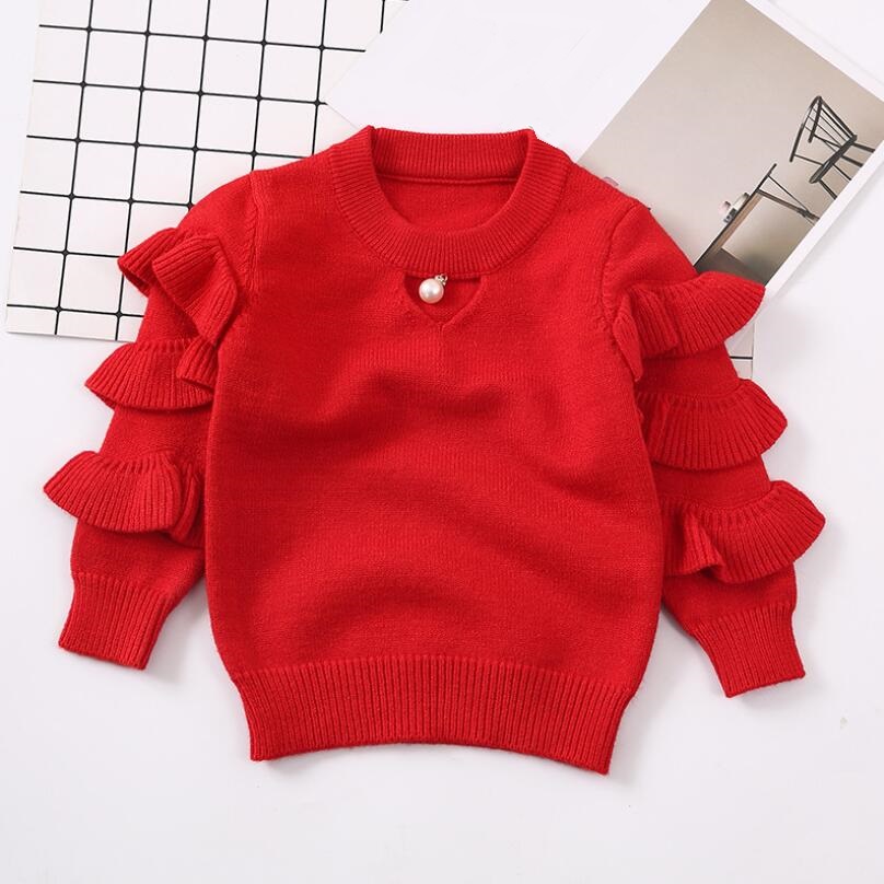 2020 Spring Autumn Winter Toddler Children Clothes Baby Girls Pullover Sweater Long Ruffles Sleeve Kids Knitted Sweaters Tops alx