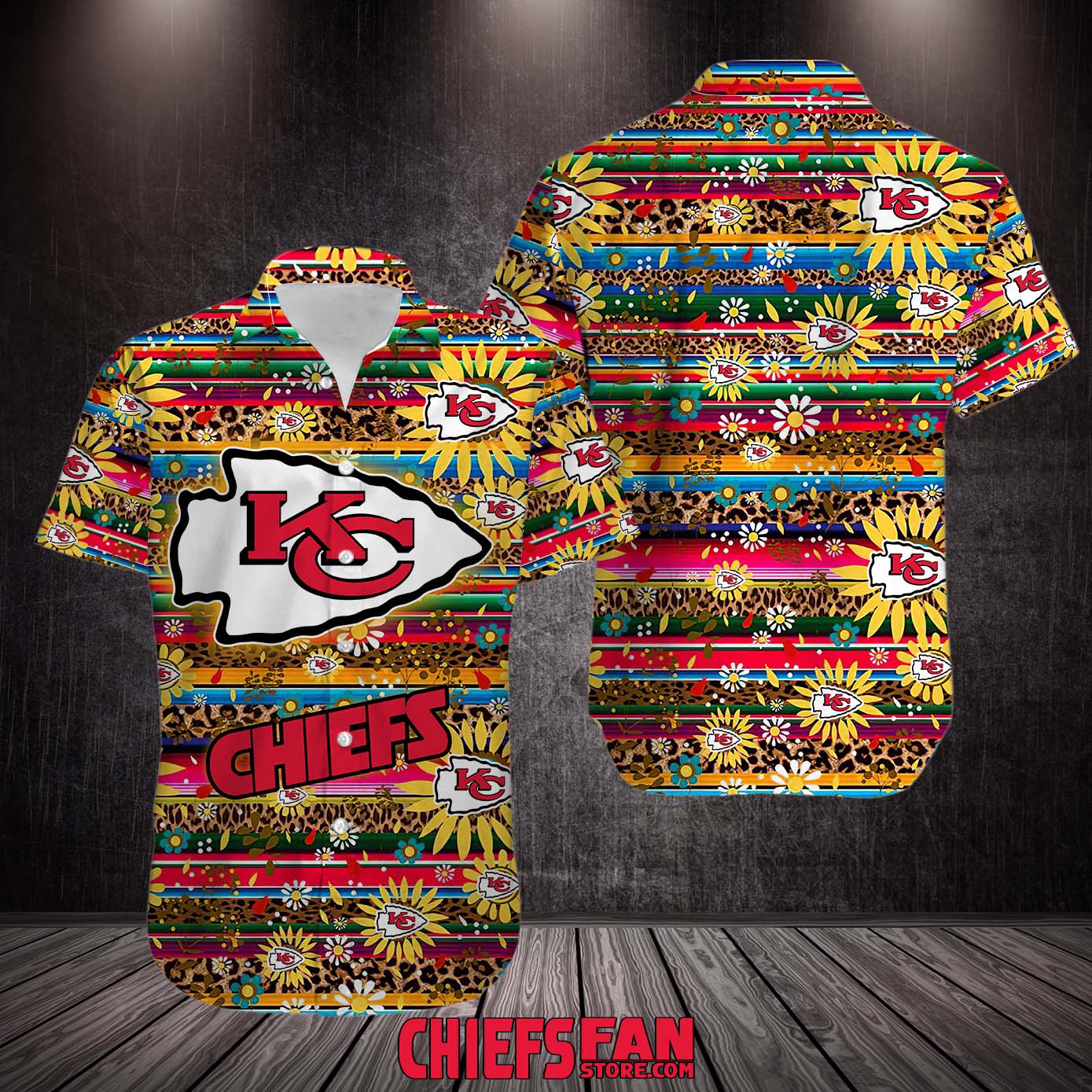 Chiefs Hawaiian Shirt Colorful Flower Palm Leaf Kansas City Chiefs Gift