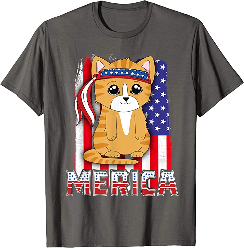 Merica Cat 4th of July T-Shirt Kitty Kitten American Flag T-Shirt