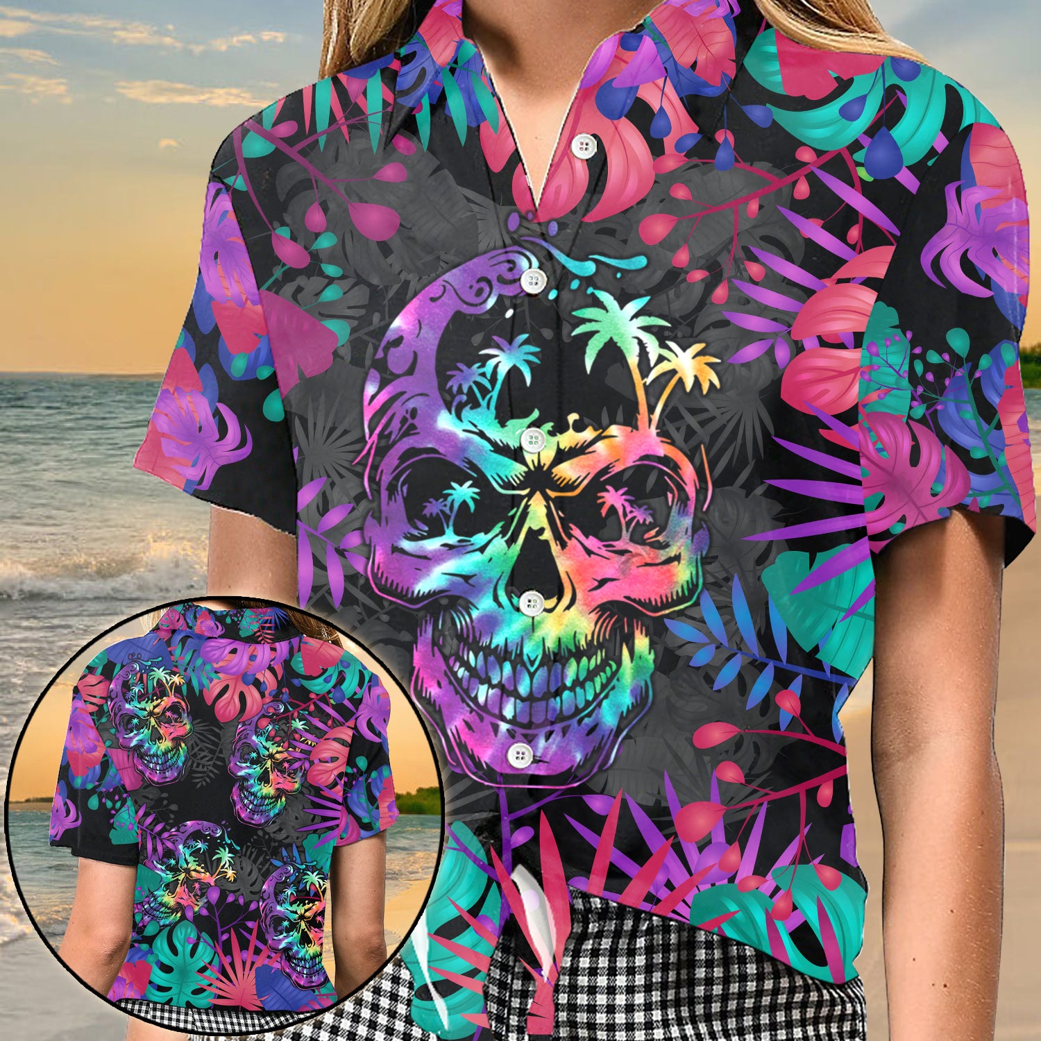 Skull Palm Tree Tie Tye Hawaii Set Ha32585