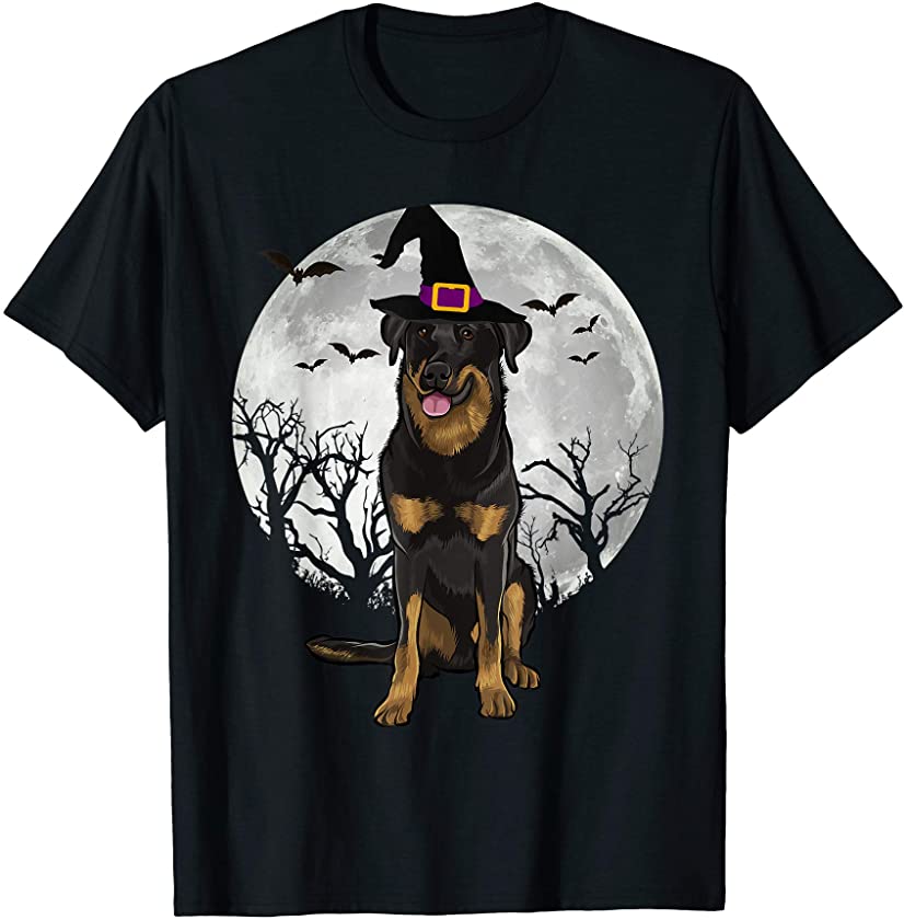 Scary Beauceron Dog Witch Hat Halloween T-Shirt