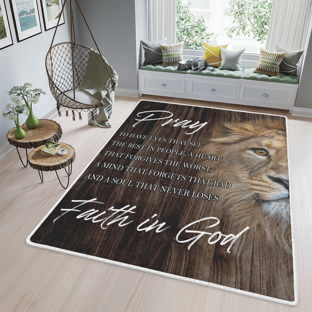 Wooni Faith In God – Lion Area Rug, Rectangle Rug Wn11032263