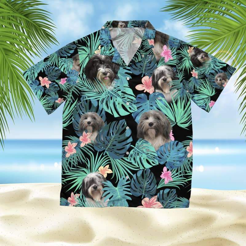 Tibetan Terrier Hawaiian Shirt, Dog Summer Leaves Hawaiian Shirt, Unisex Print Aloha Short Sleeve Casual Shirt