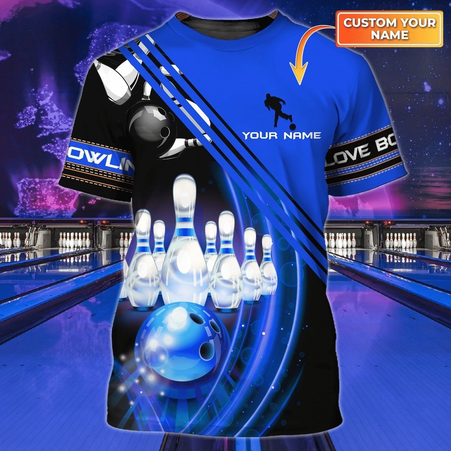 Blue Bowling Shirt For Men Women, Personalized Name 3D All Over Print Shirt For Bowler, Bowling Player Team Uniform, Bowling Gifts