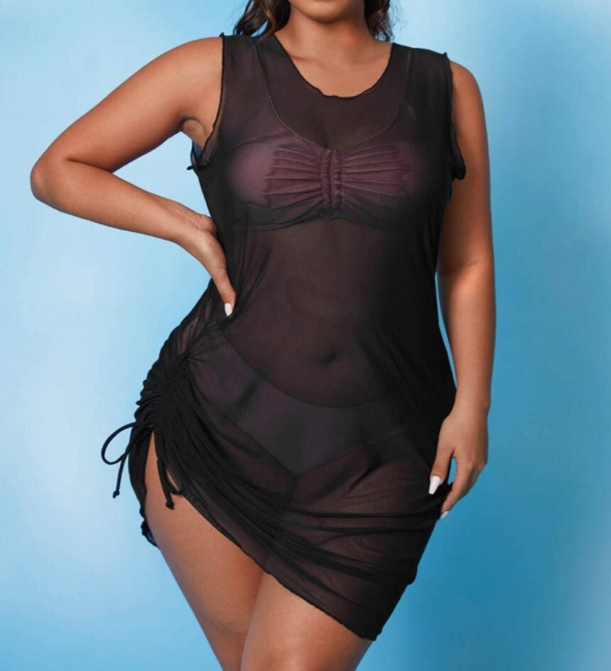 sheer, mesh cover up, mesh, plus size beach cover up