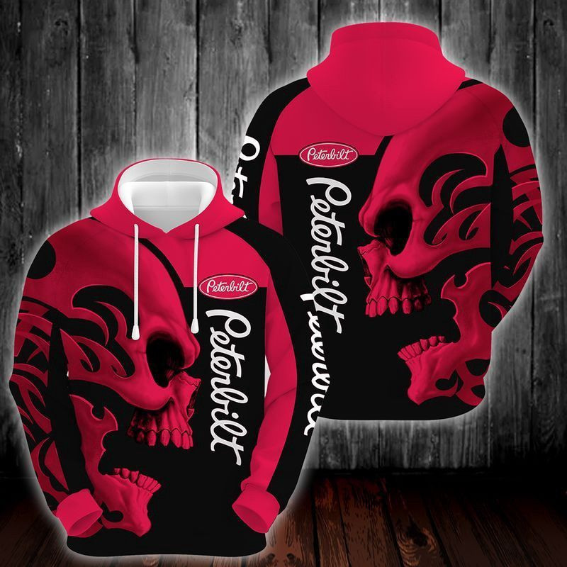 Peterbilt Motors Company Skull Black Red Hoodie & Zip Hoodie