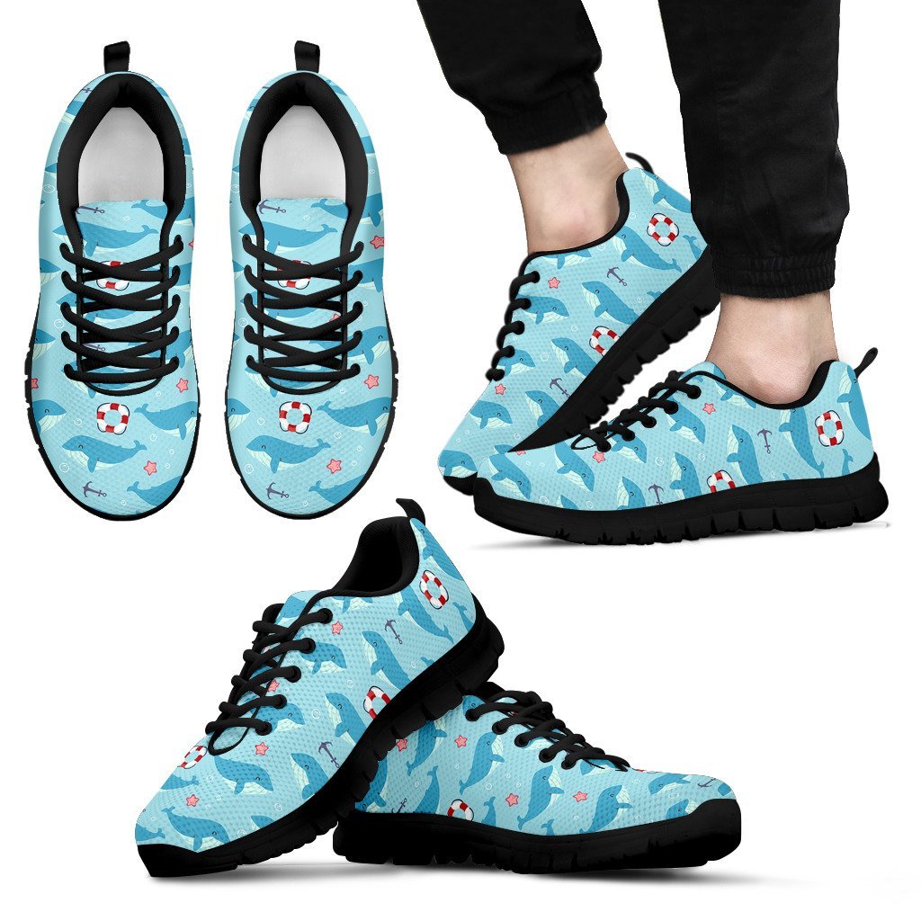 Whale Humpback Pattern Print Black Sneaker Shoes For Men Women