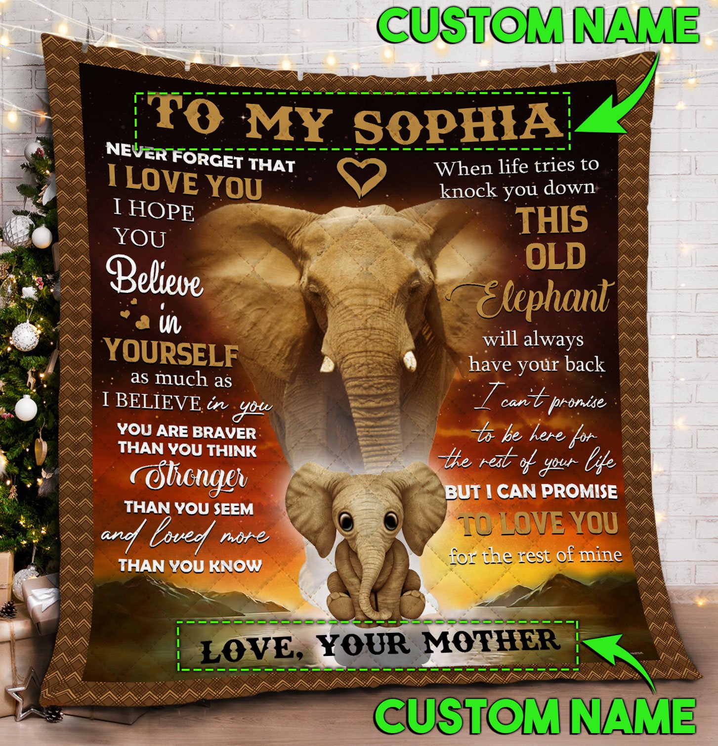 Personalized To My Daughter, This Old Elephant Will Always Have Your Back Quilt Blanket